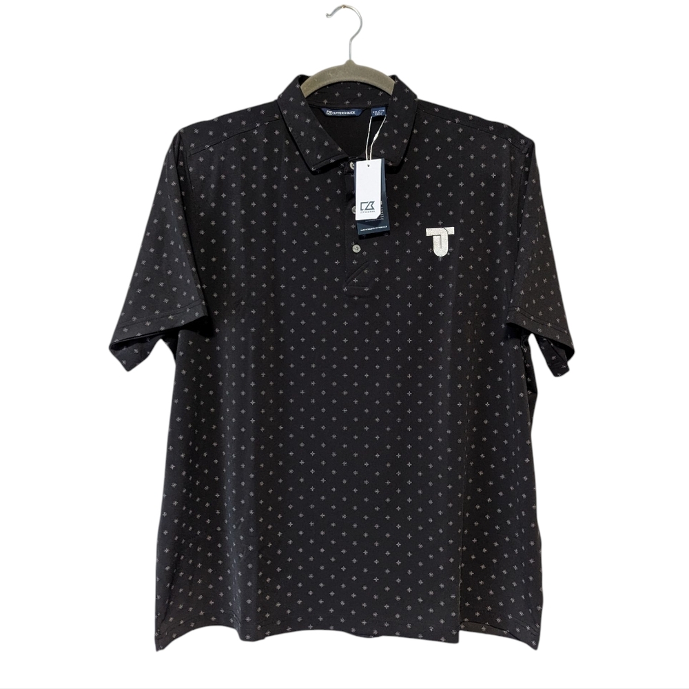 Cutter &Buck Polo Shirt Geometric All Over Print Black Embroidered Performance